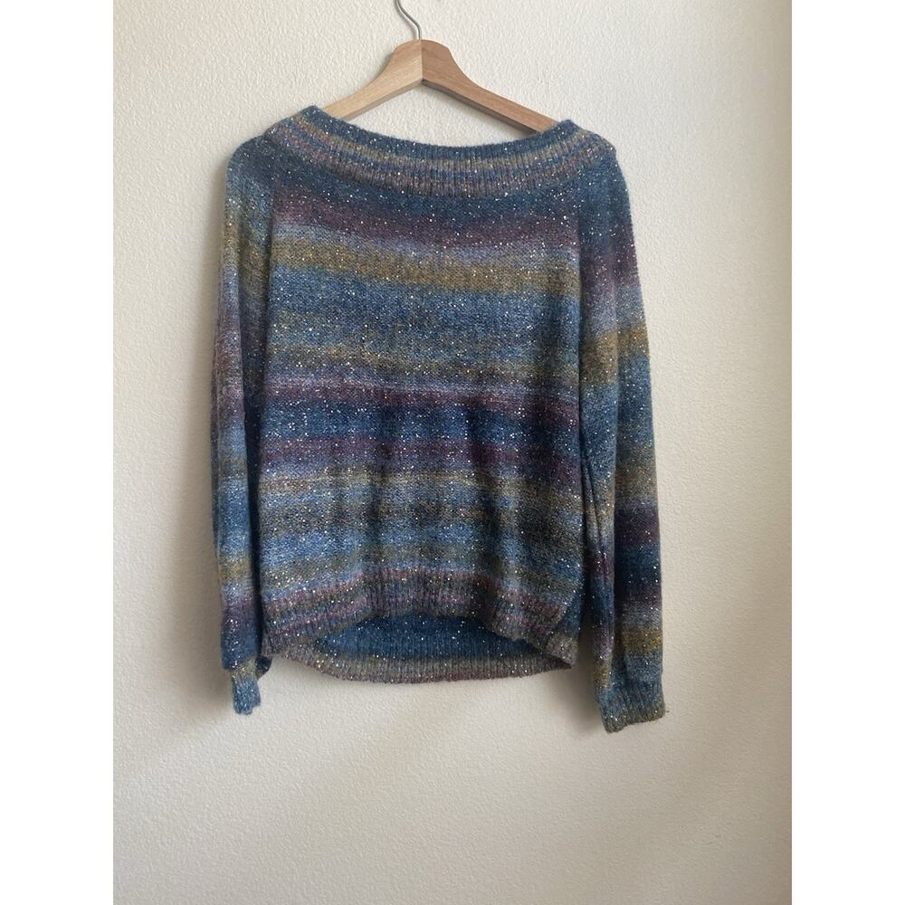 Banana Republic Rainbow Ombre Sequin Sweater Womens Large V Neck - Picture 3 of 5